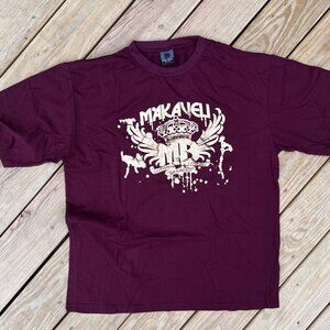 Vtg Y2K Tupac Makaveli Brand Mens Gold Foil Logo Graphic T Shirt Maroon 3XL 2Pac
